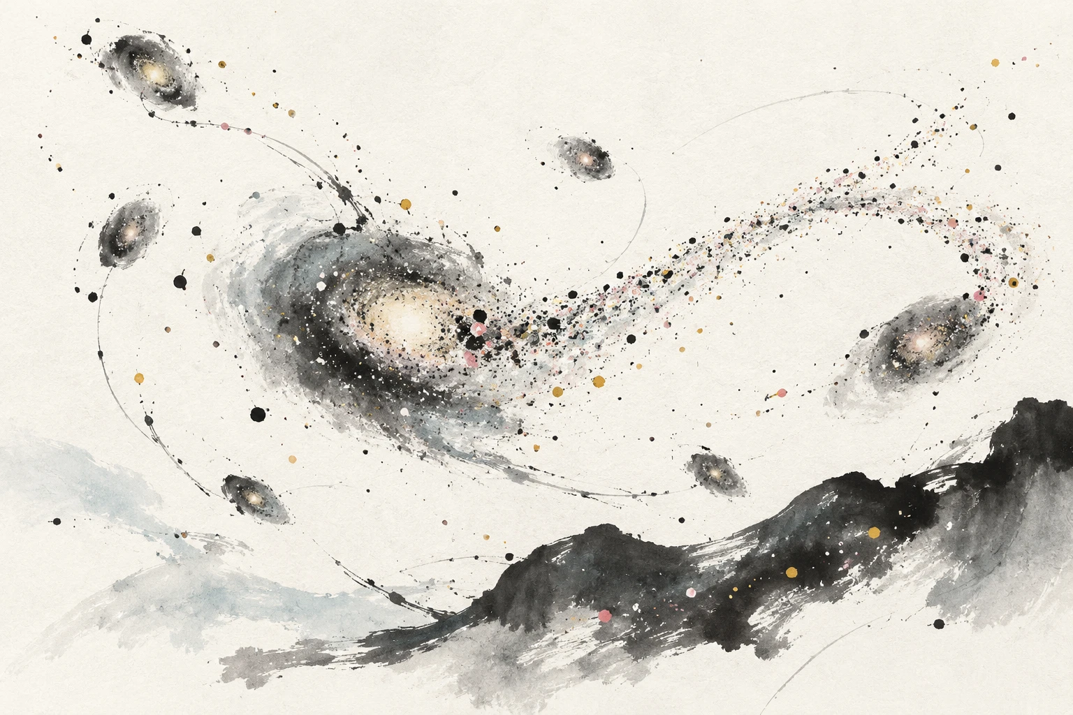 Artistic illustration of a faint, diffuse stellar halo and stream surrounding a dwarf galaxy.