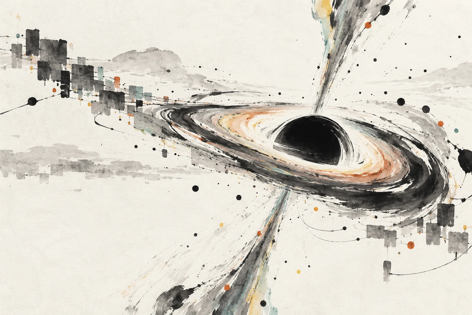 Abstract illustration of a glowing orange accretion disk swirling around a dark black hole, representing a computer simulation rather than a telescope image.