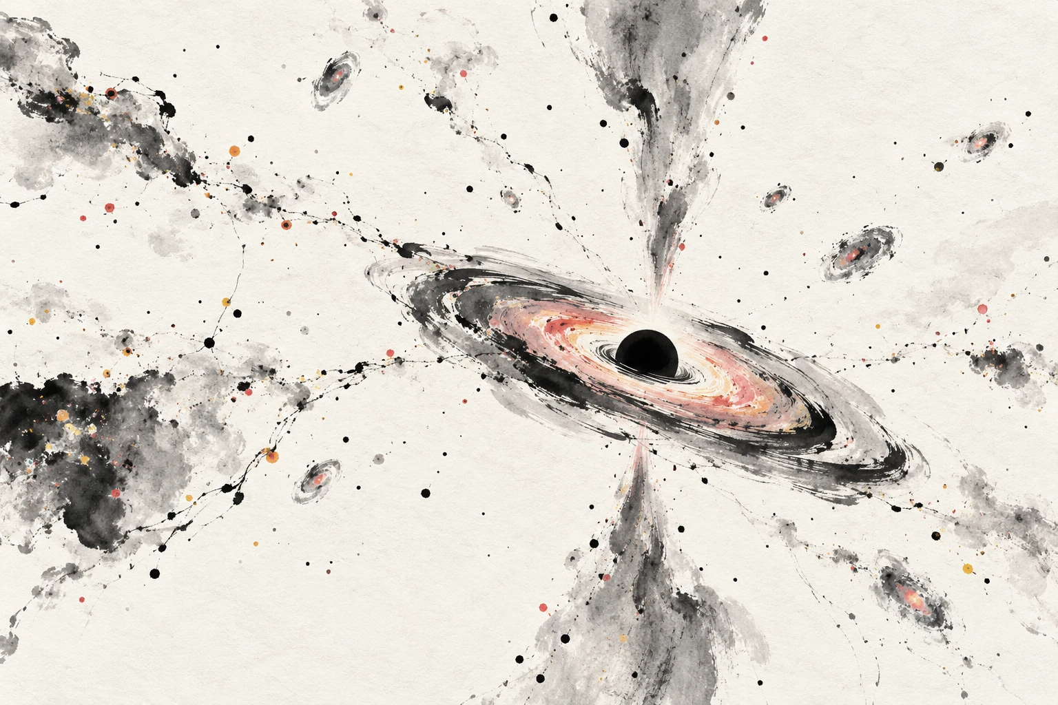 Abstract illustration of a compact, metal-poor galaxy with a bright central black hole and sparse stars.