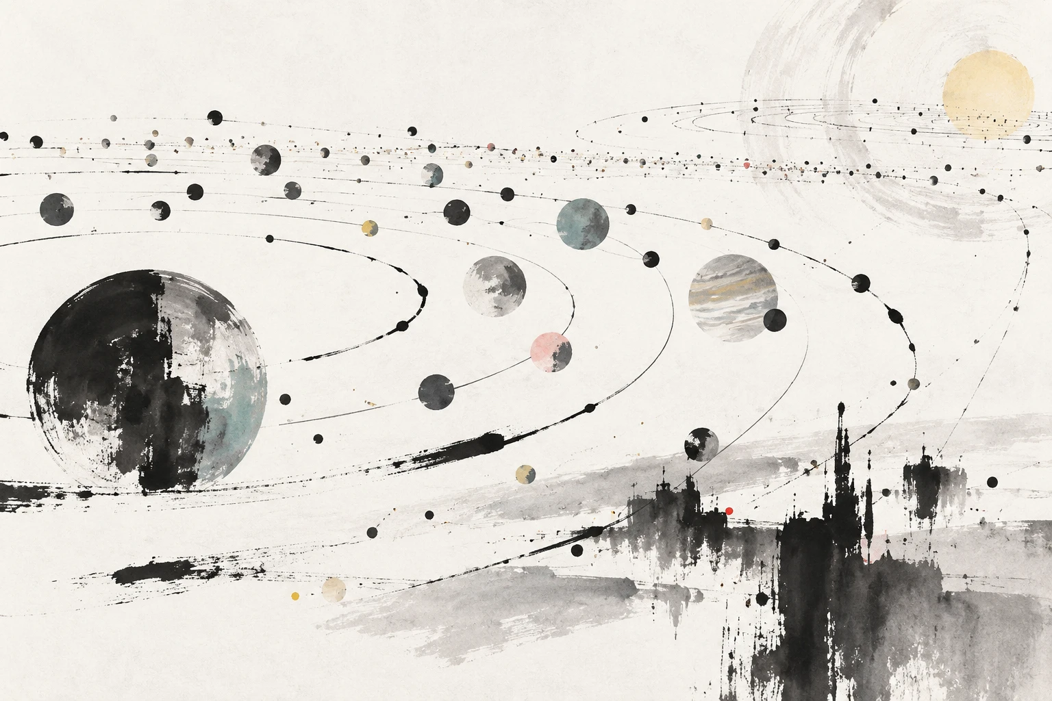 Artistic illustration of a modular array of telescopes linked by optical fibers to photonic spectrographs under a starry sky.