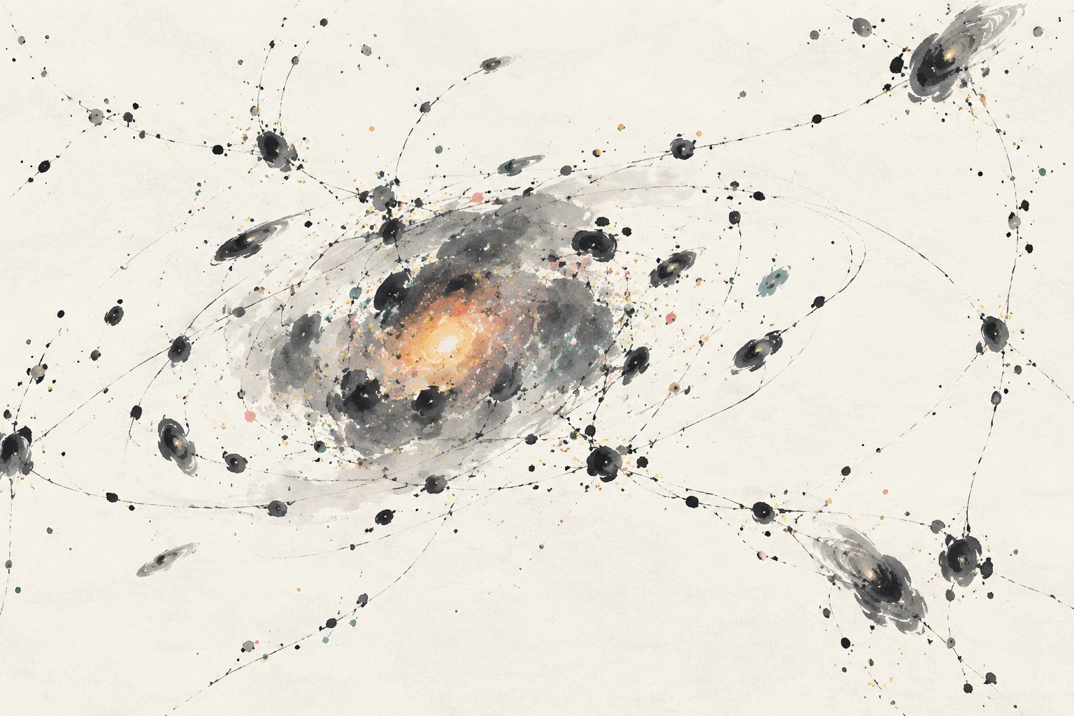 Artistic illustration of a distant proto-cluster: many small galaxies embedded in a diffuse X-ray glow against dark space.