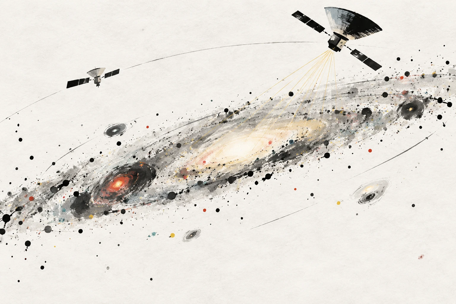 Abstract illustration of a dust-obscured stellar outburst glowing in infrared, with a spectrum of ice and emission features.
