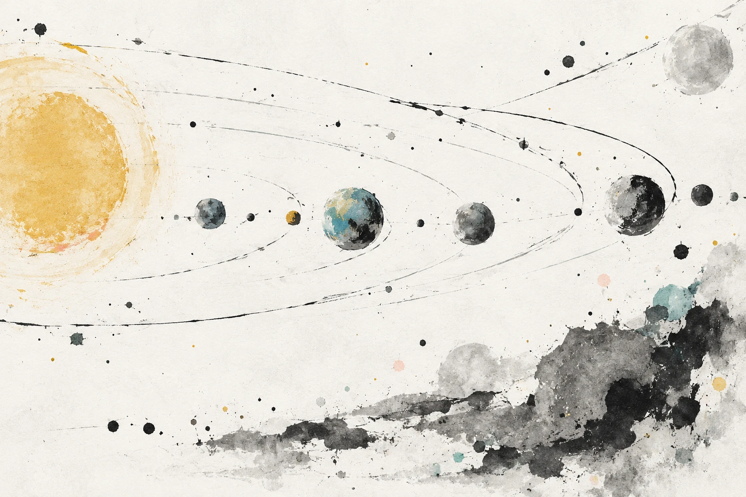 Artistic illustration of a rocky exoplanet with swirling cloud bands and a bright star