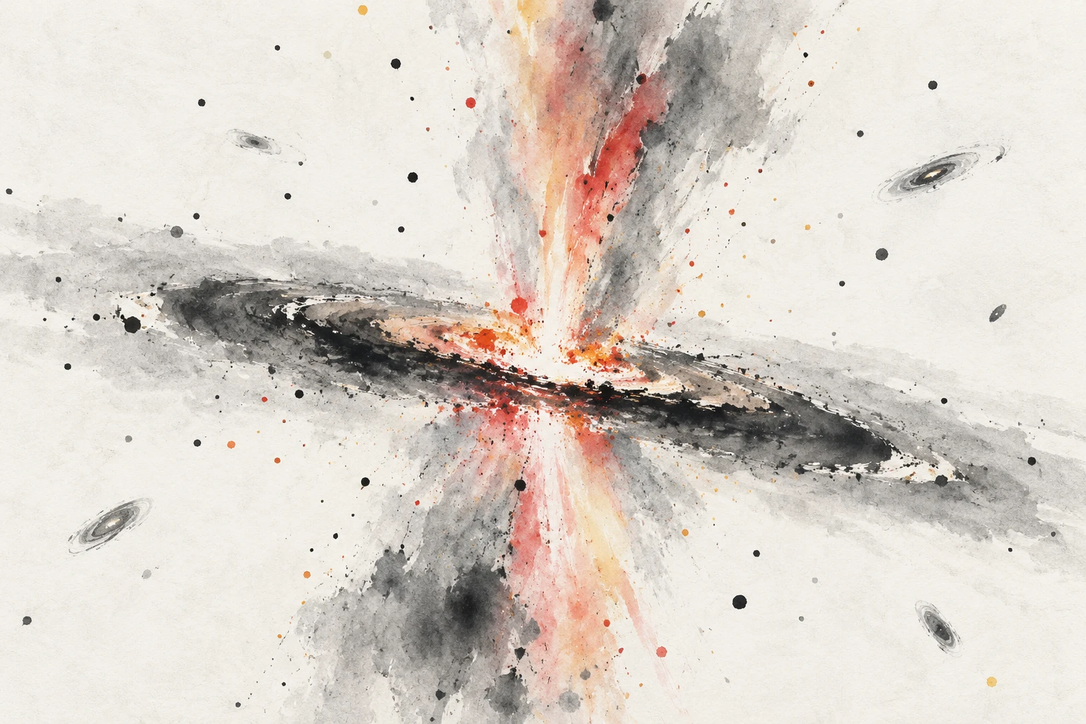 Artistic illustration of a hot biconical wind streaming from a starburst galaxy.