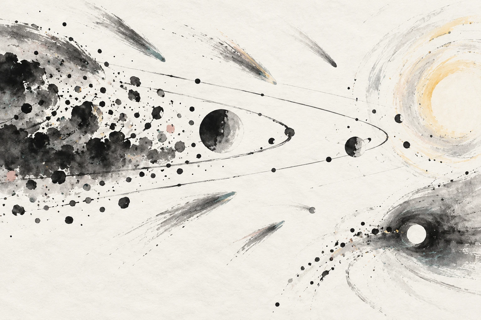 Artistic illustration of a comet-like body shedding gas and dust near a star, with a faint debris disk in the background.