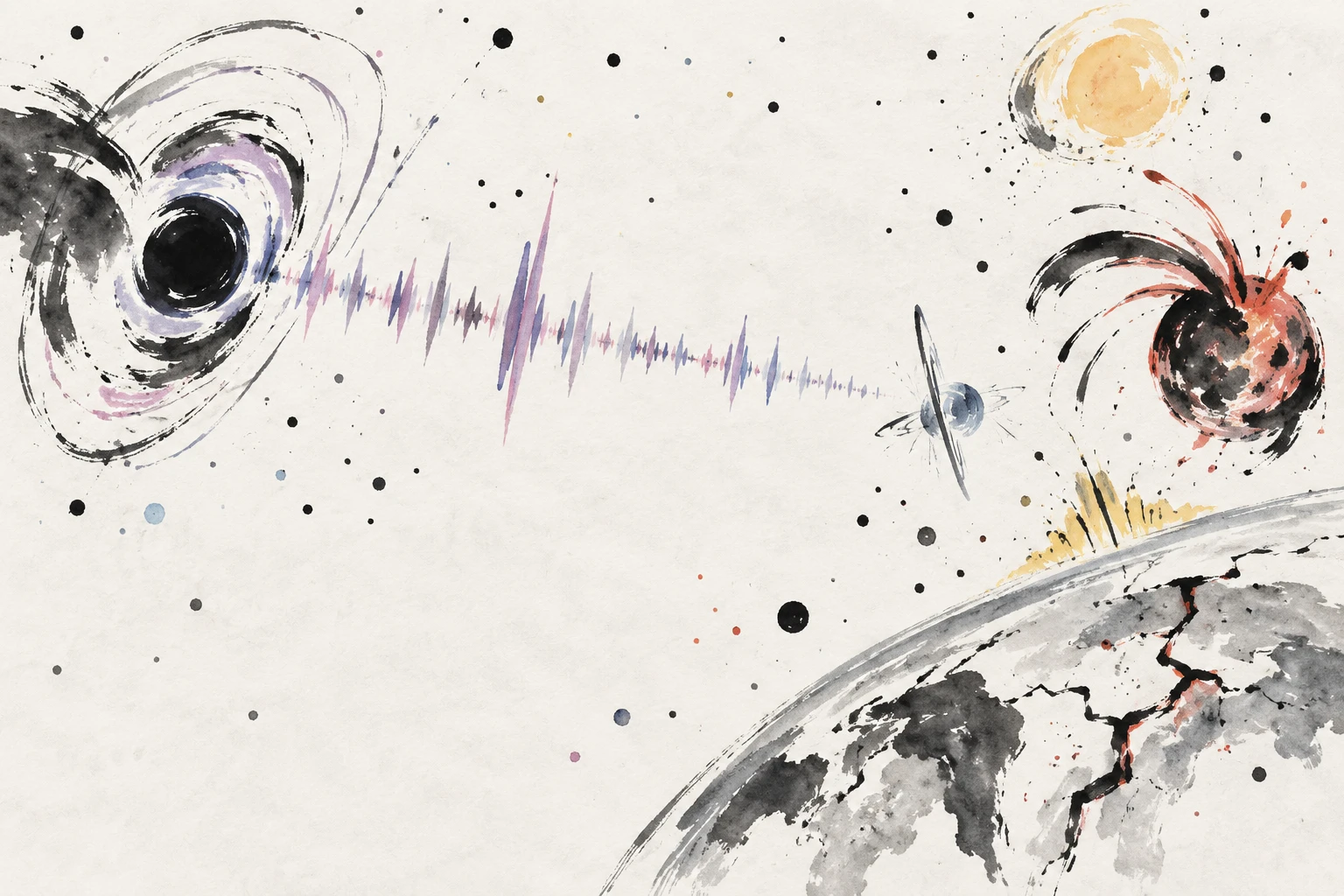 Artistic illustration of a magnetar emitting radio bursts against an abstract diagram-like background.