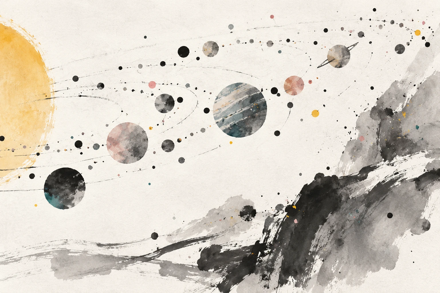 Artistic illustration of many exoplanets orbiting stars, suggesting a large atmospheric survey.
