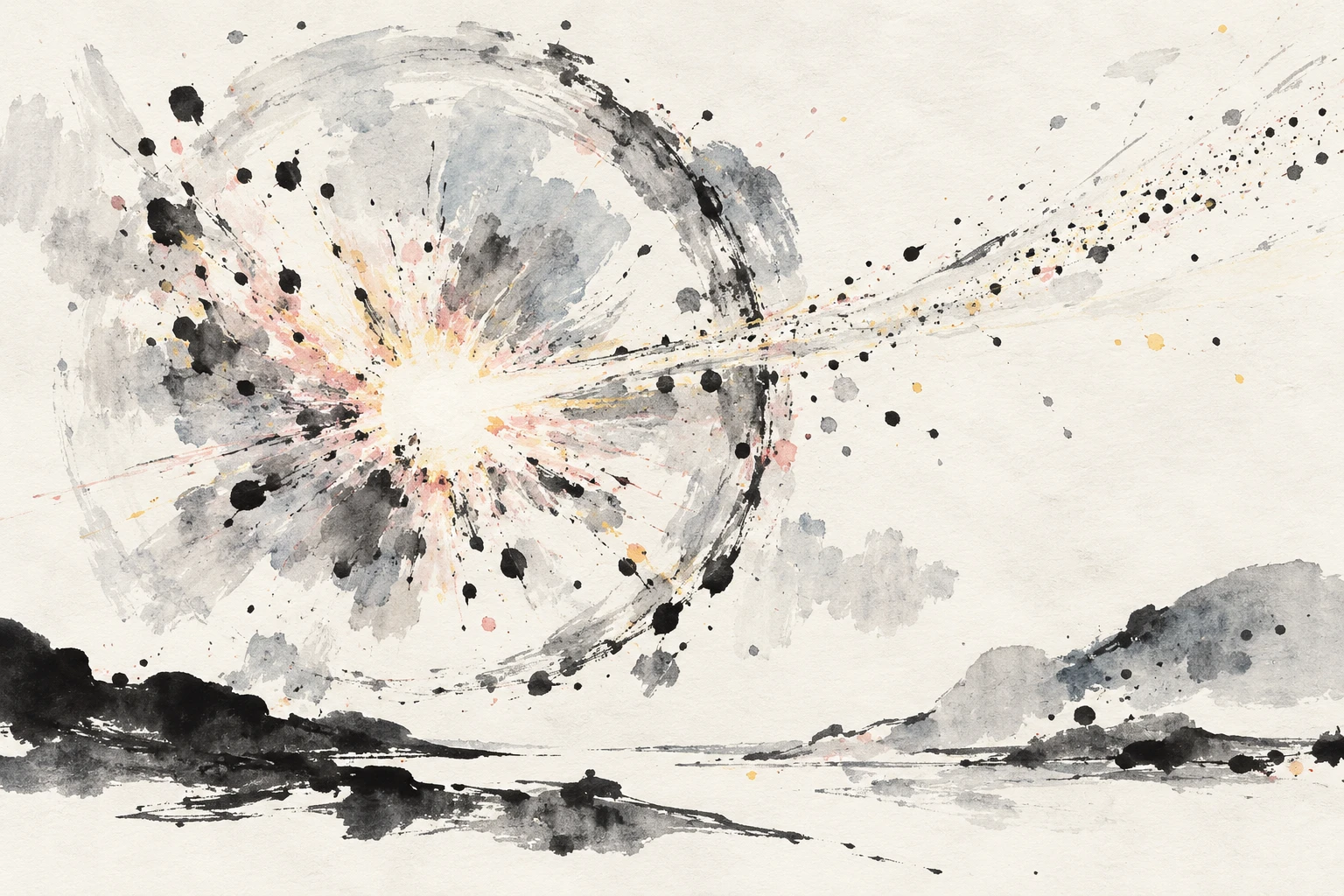 Artistic illustration of a supernova shock wave meeting a clumpy shell of gas around a red supergiant