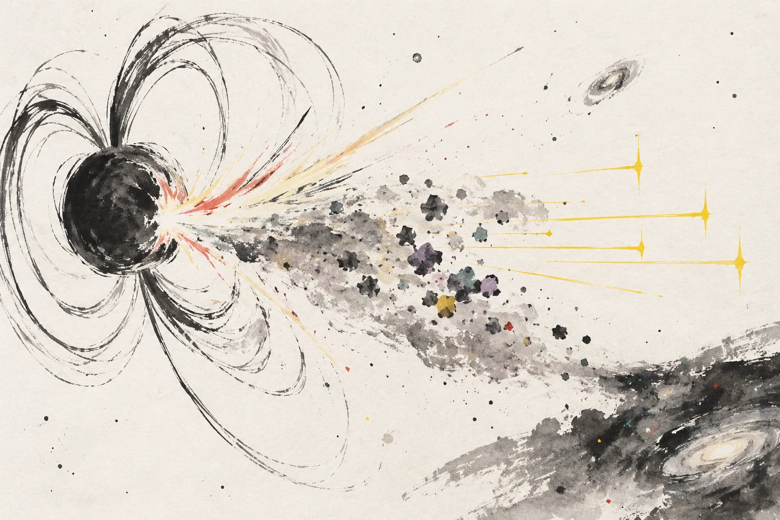 Artistic illustration of a magnetar giant flare ejecting radioactive nuclei that emit gamma rays.