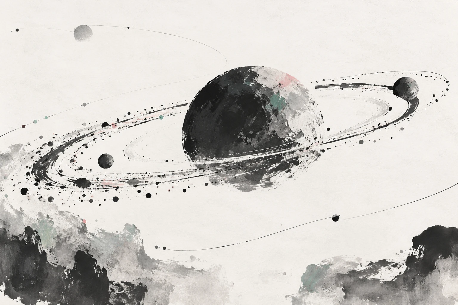 Artistic illustration of a small satellite orbiting the trans-Neptunian object Quaoar, with dense rings and a distant star behind it.