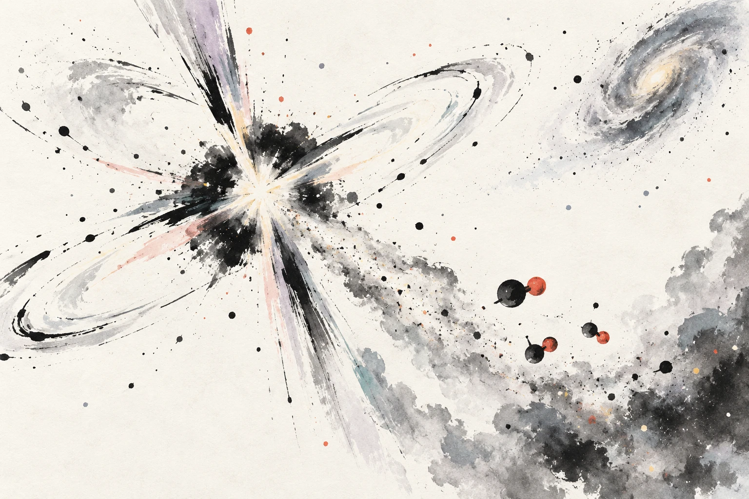 Artistic illustration of a stripped-envelope supernova glowing in infrared, with carbon monoxide molecules and dust in its expanding ejecta.
