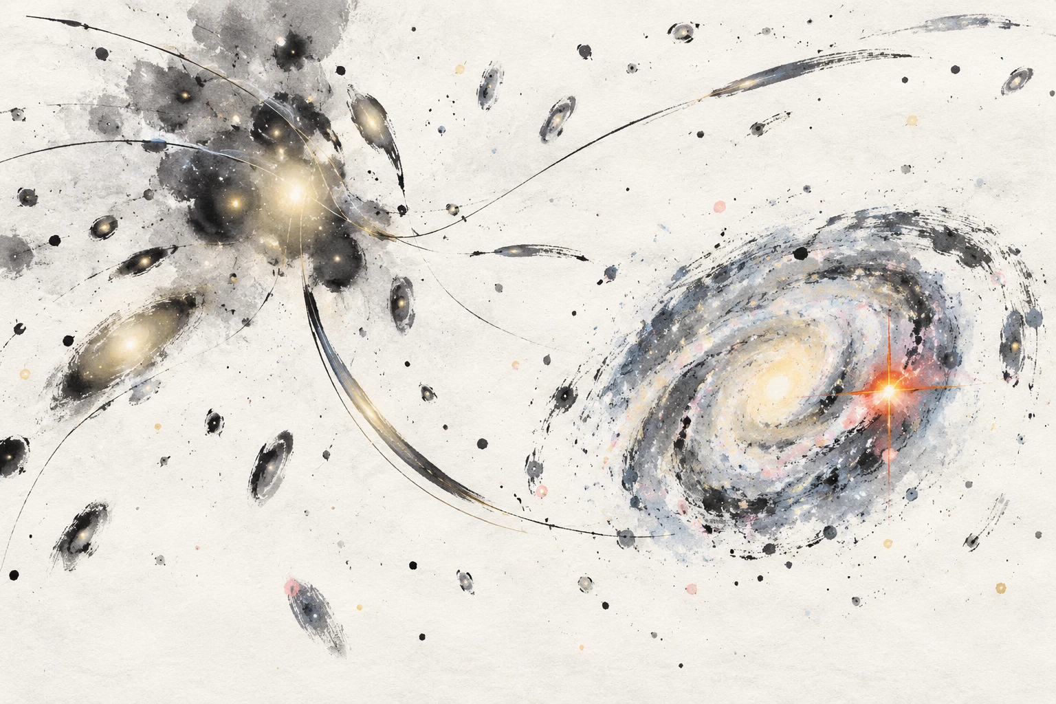 Artistic illustration of a distant barred spiral galaxy with a bright supernova glowing near its outer disk.