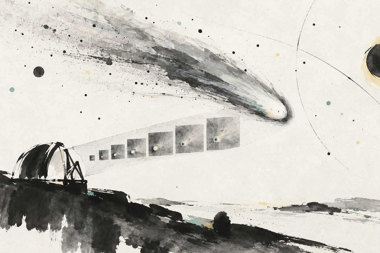 Artistic illustration of an interstellar comet with a glowing coma and faint spectral lines, not observational data.