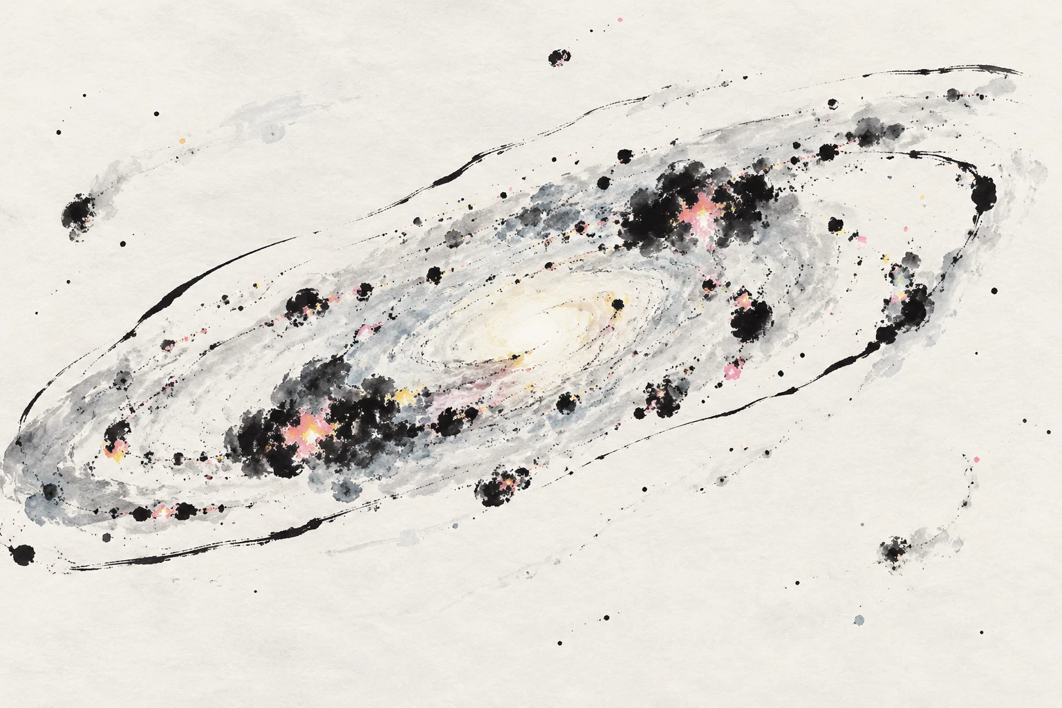 Abstract illustration of a clumpy early galaxy with bright star-forming knots in a turbulent disk.