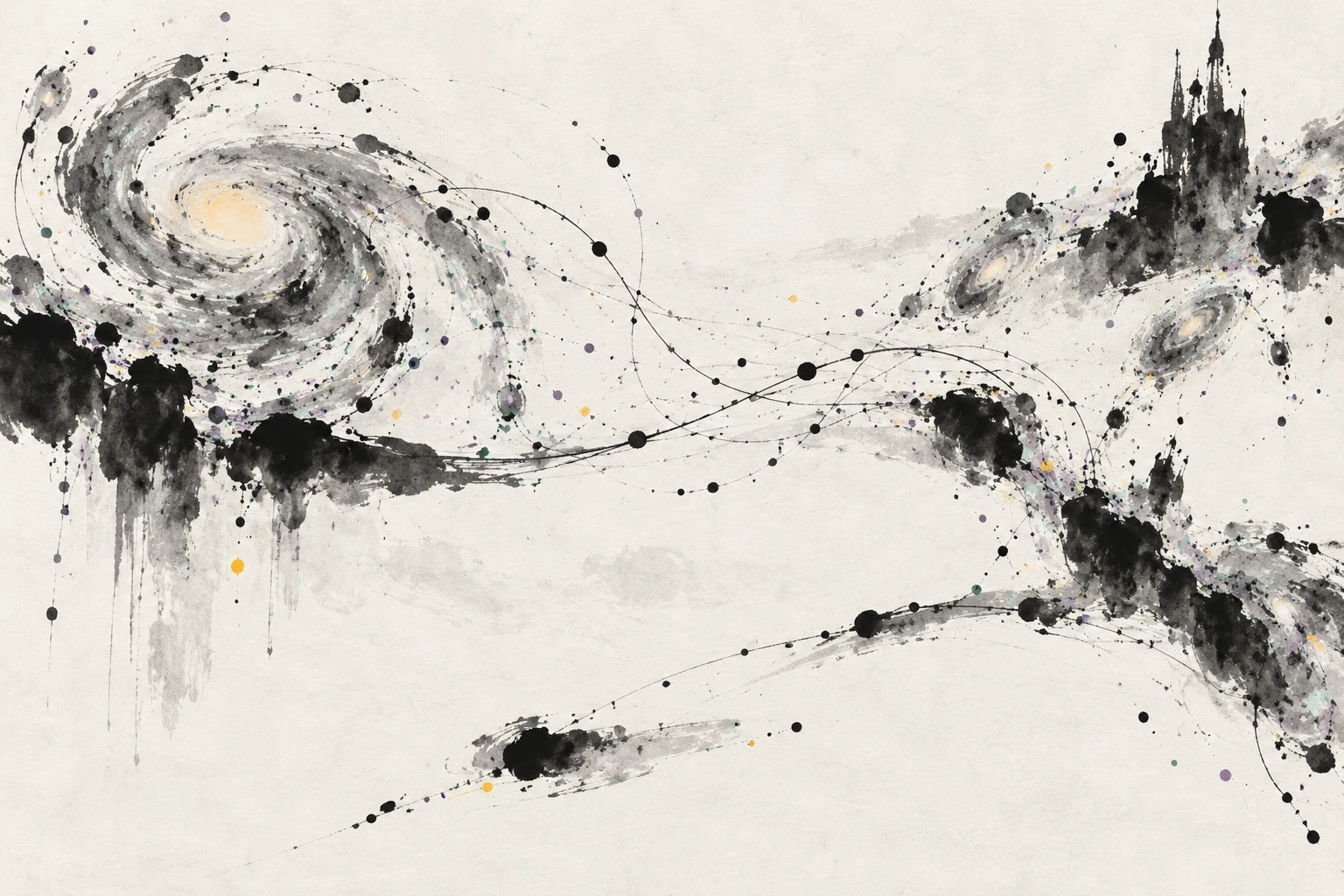 Artistic illustration of neutrino tracks crossing a galaxy cluster and an underground detector, not observational data.